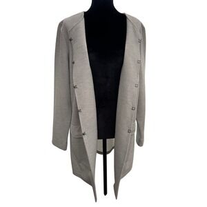 Creation L Grey Textured‎ Knit Longline Jacket Open Front Rhinestone Pockets 12